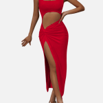 Twist Front Split Thigh Dress